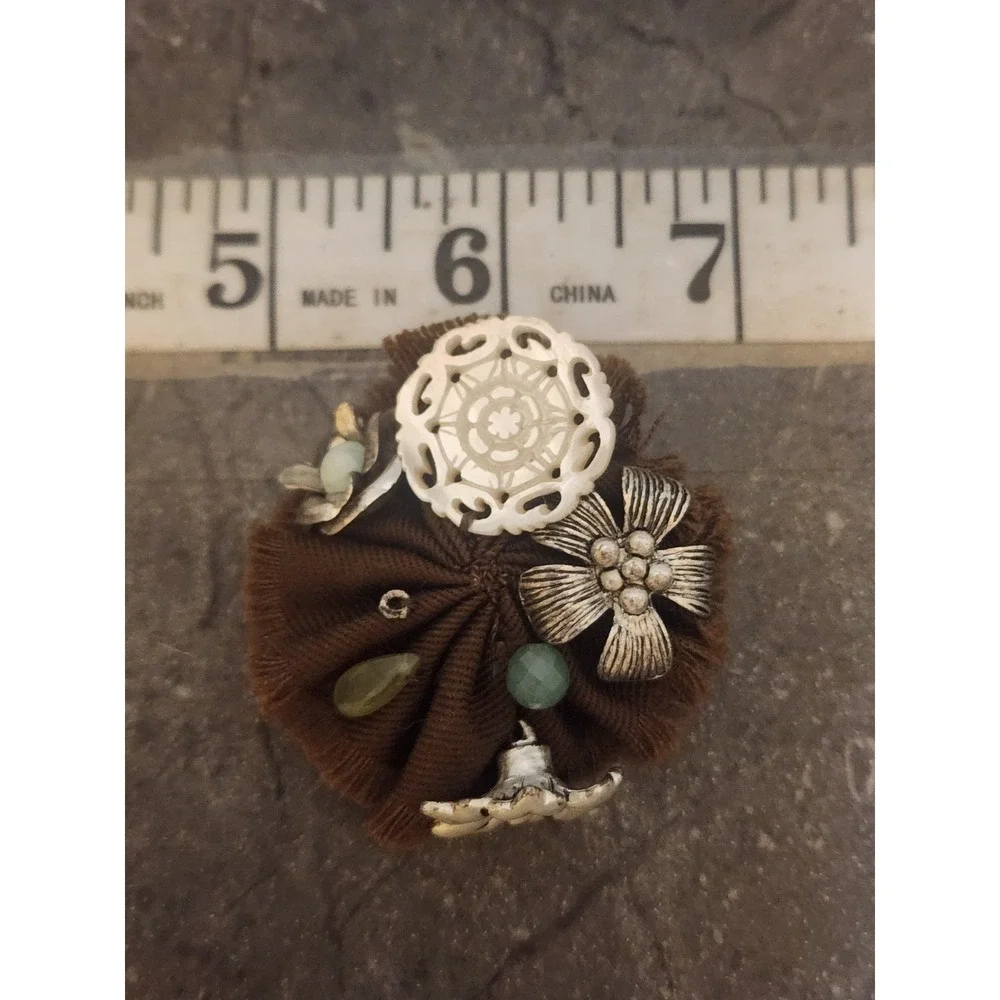 KC Floral Brooch Fabric Flower Coquette Dollette Victorian Boho Chic‎ Pin Brooch